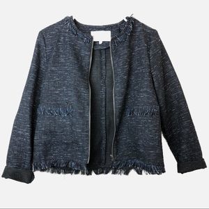 Cupcakes And Cashmere Jacket Tweed Fringe Small Blazer Navy Size S